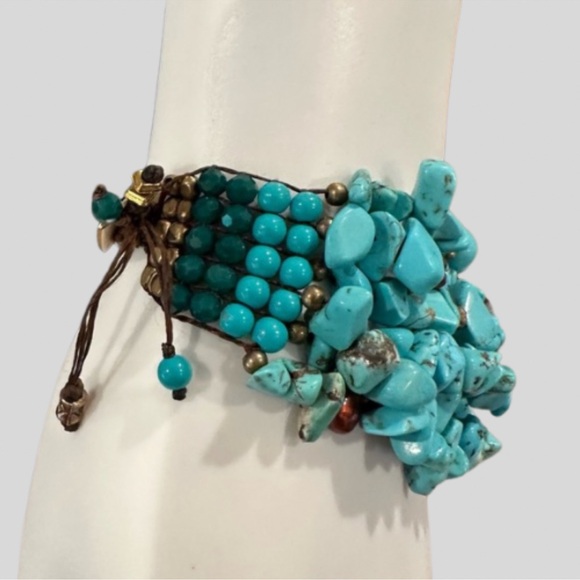 Nakamol Chipped Chunky Beaded Turquoise Bracelet Boho - Picture 2 of 8